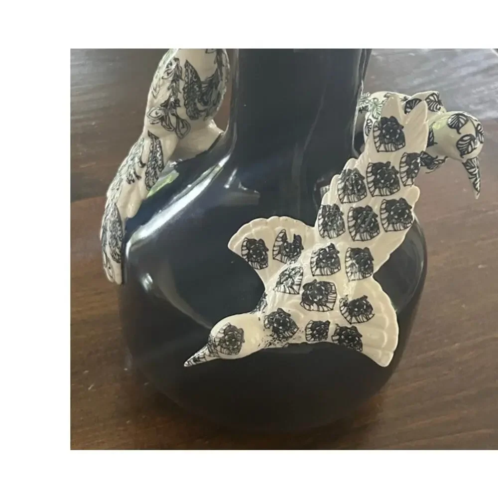 Anthropologie Black Vase Black White Color Vintage‎ Art Birds Home Decoration